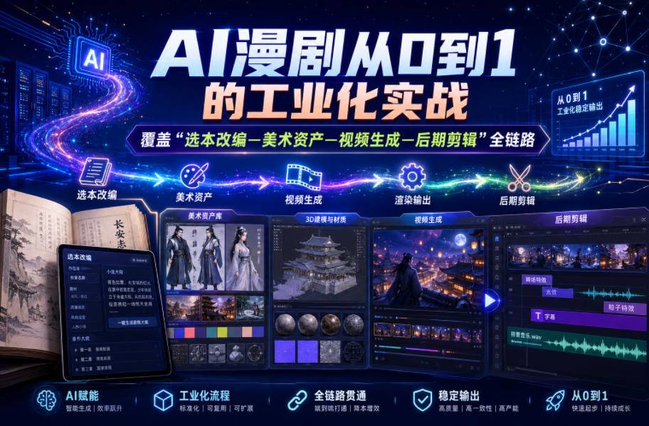 AI漫剧从0到1的工业化实战,覆盖“选本改编—美术资产—视频生成—后期剪辑”全链路(更新6月)-云推网创项目库