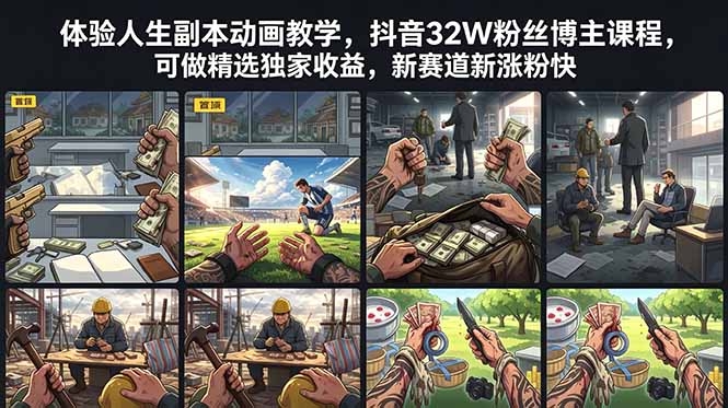 体验人生副本动画教学， 抖音32W粉丝博主课程，可做精选独家收益，新赛道新涨粉快-云推网创项目库