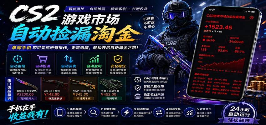 CSGO挂机捡漏项目通过利用游戏饰品交易机制,结合薄凉软件辅助捡漏,实现盈利-云推网创项目库