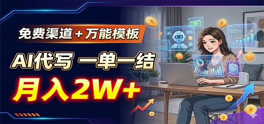 免费渠道+万能模板,AI代写一单一结,月入2W+-云推网创项目库