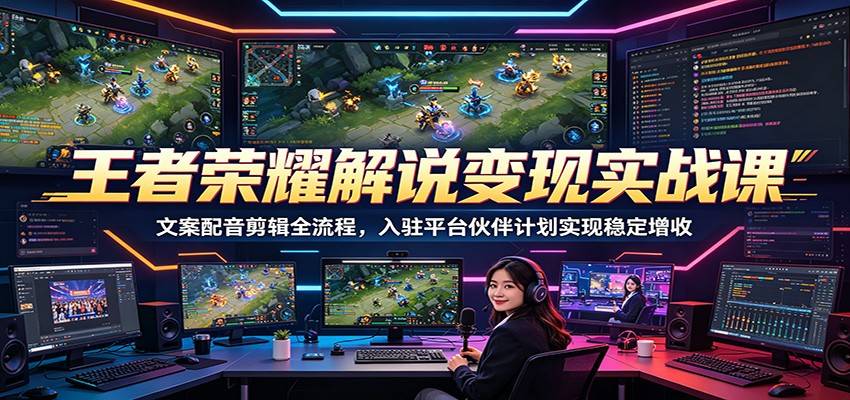 王者荣耀解说变现实战课：文案配音剪辑全流程，入驻平台伙伴计划实现稳定增收-云推网创项目库