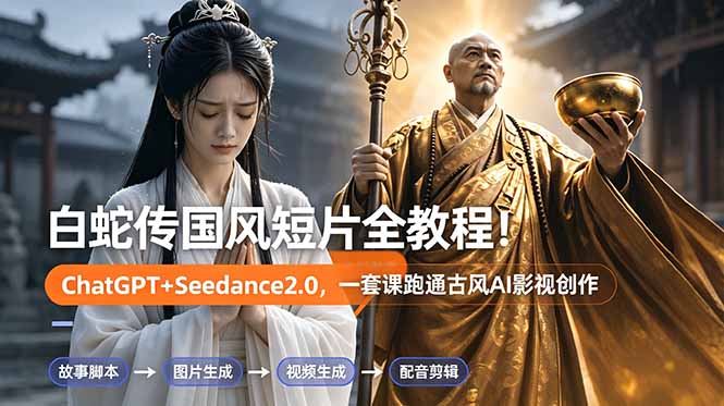 白蛇传-国风短片全教程！ChatGPT+Seedance2.0，一套课跑通古风AI影视创作-云推网创项目库