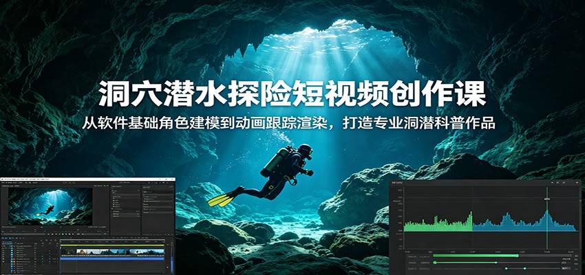 洞穴潜水探险短视频创作课:从软件基础角色建模到动画跟踪渲染,打造专业洞潜科普作品-云推网创项目库