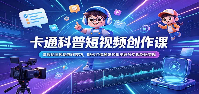 卡通科普短视频创作课：掌握动画风格制作技巧，轻松打造趣味知识类账号实现涨粉变现-云推网创项目库