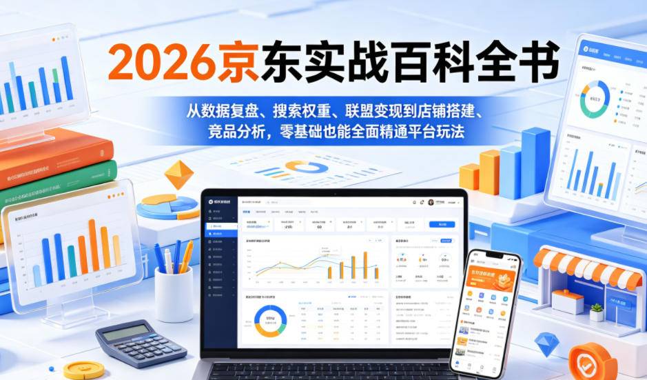 2026京东实战百科全书，从数据复盘、搜索权重、联盟变现到店铺搭建、竞品分析，零基础也能全面精通平台玩法-云推网创项目库