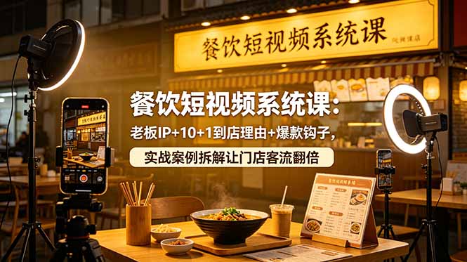 餐饮短视频系统课:老板IP+10+1到店理由+爆款钩子,实战案例拆解让门店客流翻倍-云推网创项目库