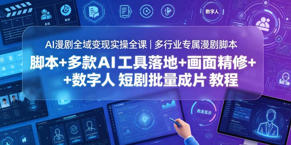 AI漫剧全域变现实操全课｜多行业专属漫剧脚本+多款AI工具落地+画面精修+数字人短剧批量成片全教程-云推网创项目库