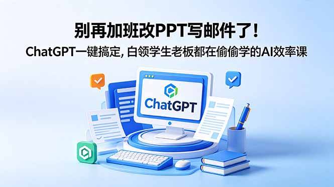 别再加班改PPT写邮件了！ChatGPT一键搞定，白领学生老板都在偷偷学的AI效率课-云推网创项目库