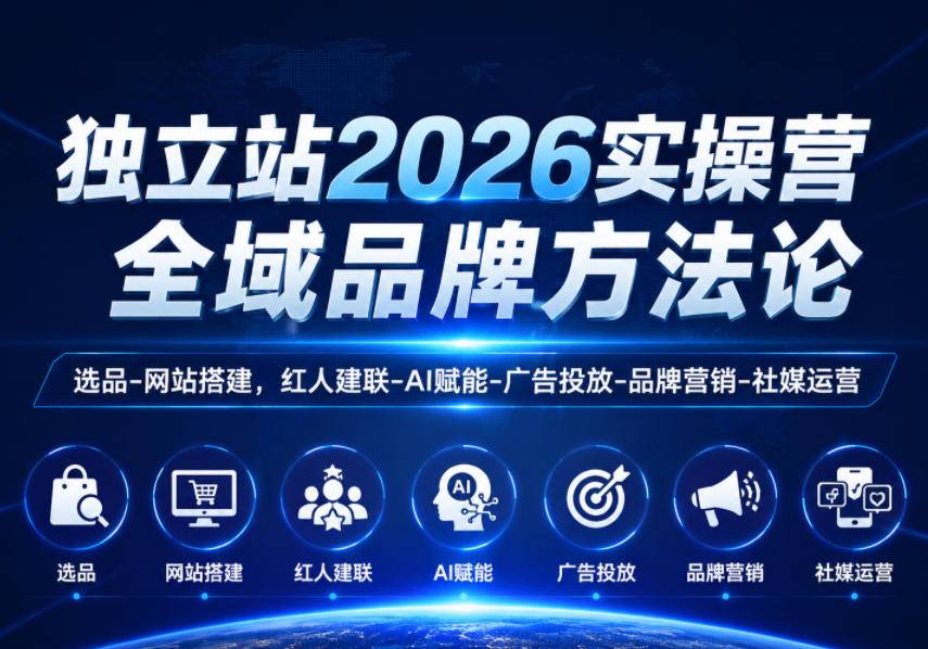 独立站2026实操营，全域品牌方法论，选品-网站搭建，红人建联-AI赋能-广告投放-品牌营销-社煤运营-云推网创项目库