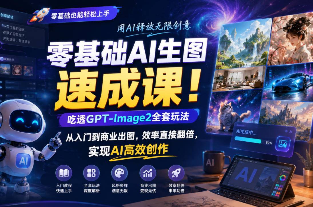 零基础AI生图速成课！吃透GPT-Image2全套玩法，从入门到商业出图，效率直接翻倍，实现AI高效创作-云推网创项目库