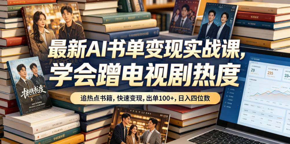 最新AI书单变现实战课，学会蹭电视剧热度，追热点书籍，快速变现，出单100+，日入四位数-云推网创项目库