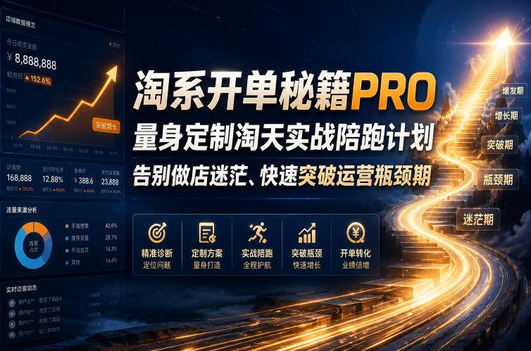 淘系开单秘籍PRO,量身定制淘天实战陪跑计划,告别做店迷茫、快速突破运营瓶颈期(2026年6月11)-云推网创项目库
