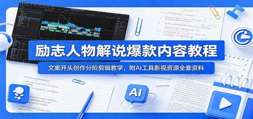 励志人物解说爆款内容教程:文案开头创作分阶剪辑教学,附AI 工具影视资源全套资料-云推网创项目库