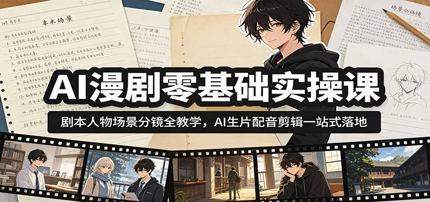 AI漫剧零基础实操课：剧本人物场景分镜全教学，AI生片配音剪辑一站式落地-云推网创项目库