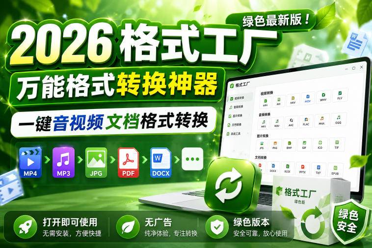 2026格式工厂绿色最新版！万能格式转换神器，一键音视频文档格式转换，打开即可使用，无广告绿色版本-云推网创项目库