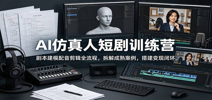 AI仿真人短剧训练营：剧本建模配音剪辑全流程，拆解成熟案例，搭建变现闭环-云推网创项目库