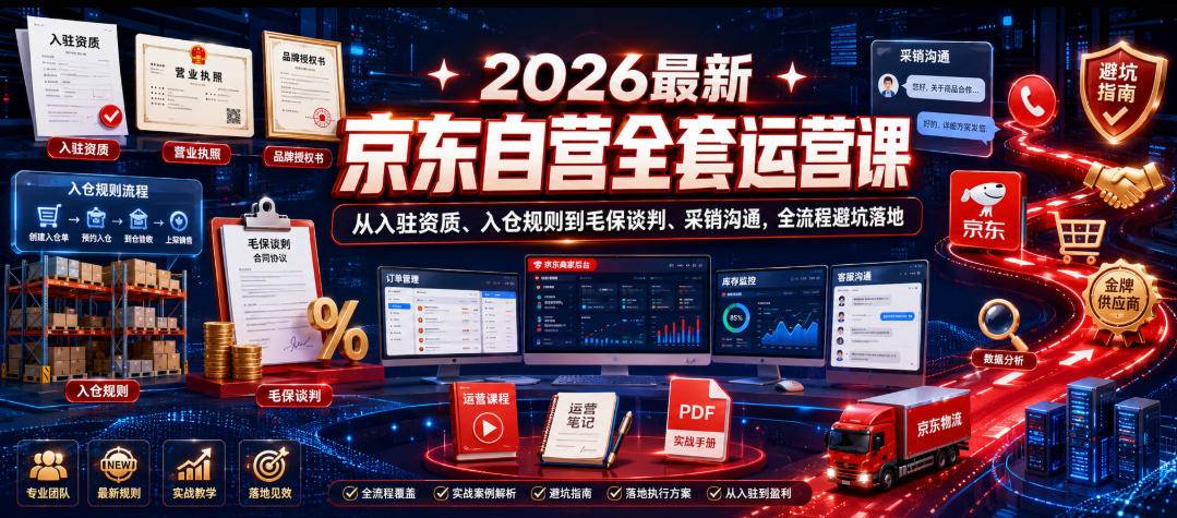 2026最新京东自营全套运营课,从入驻资质、入仓规则到毛保谈判、采销沟通,全流程避坑落地-云推网创项目库