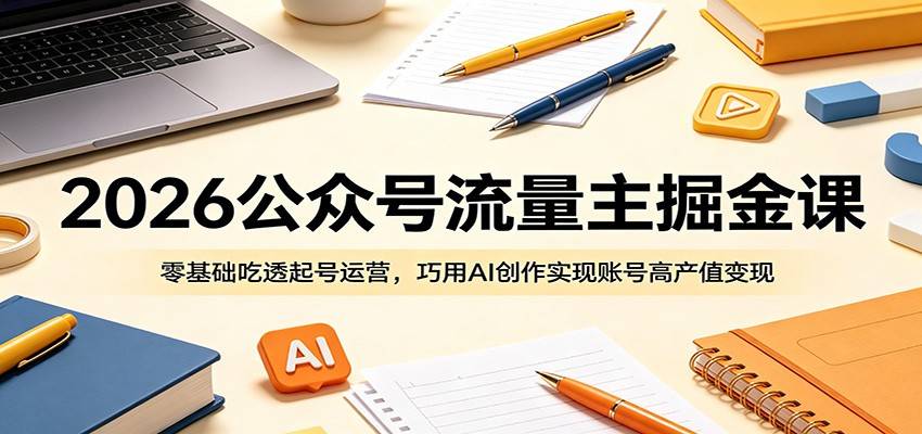 2026公众号流量主掘金课:零基础吃透起号运营,巧用AI创作实现账号高产值变现-云推网创项目库
