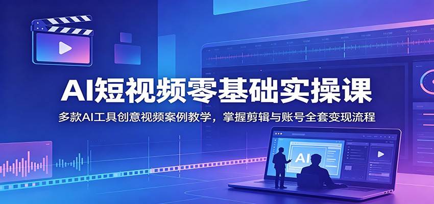 AI短视频零基础实操课：多款AI工具创意视频案例教学，掌握剪辑与账号全套变现流程-云推网创项目库