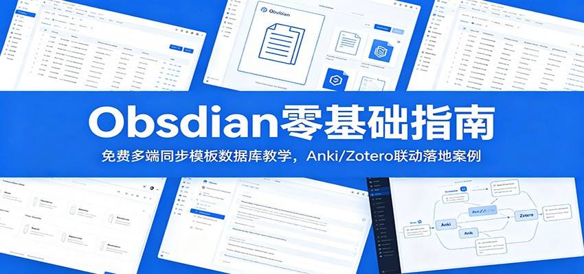 Obsidian零基础指南:免费多端同步模板数据库教学,Anki/Zotero联动落地案例-云推网创项目库