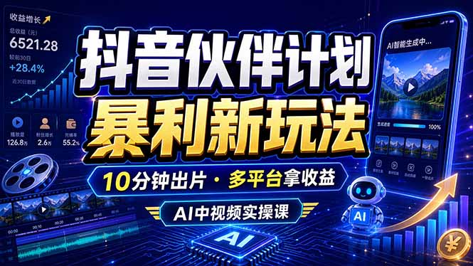 抖音伙伴计划最新玩法，无需配音剪辑，10分钟出一条原创视频，轻松日入三位数-云推网创项目库