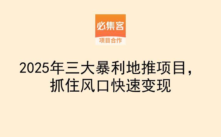 2025年三大暴利地推项目，抓住风口快速变现-云推网创项目库