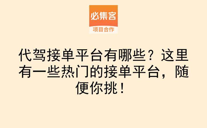 代驾接单平台有哪些？这里有一些热门的接单平台，随便你挑！-云推网创项目库