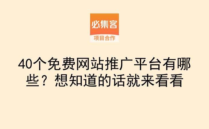 40个免费网站推广平台有哪些？想知道的话就来看看-云推网创项目库