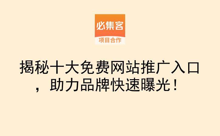 揭秘十大免费网站推广入口，助力品牌快速曝光！-云推网创项目库