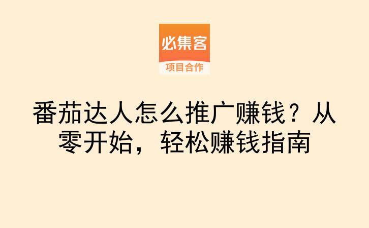 番茄达人怎么推广赚钱？从零开始，轻松赚钱指南-云推网创项目库