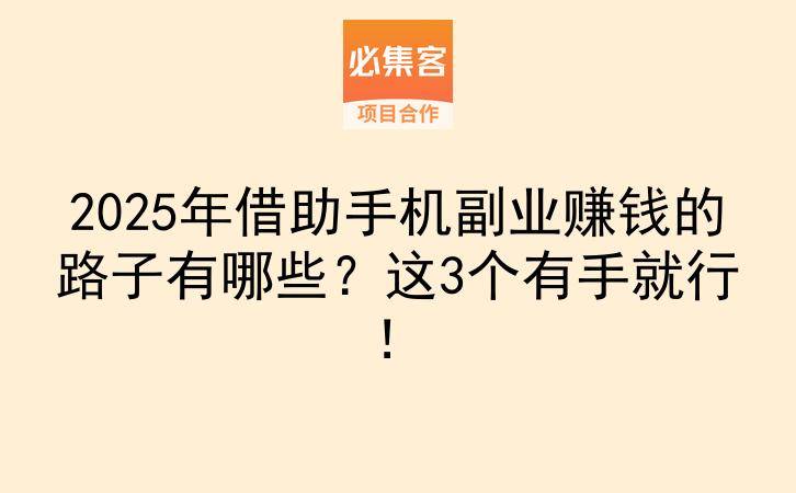 2025年借助手机副业赚钱的路子有哪些？这3个有手就行！-云推网创项目库