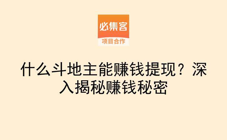 什么斗地主能赚钱提现？深入揭秘赚钱秘密-云推网创项目库