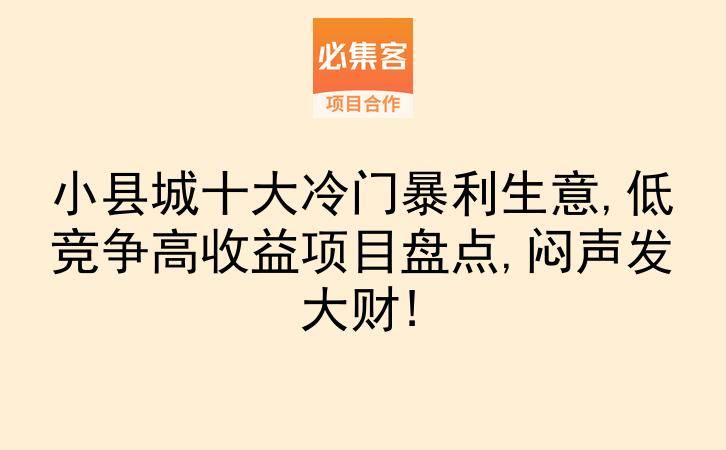 小县城十大冷门暴利生意,低竞争高收益项目盘点,闷声发大财!-云推网创项目库