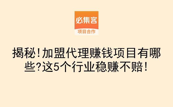 揭秘!加盟代理赚钱项目有哪些?这5个行业稳赚不赔!-云推网创项目库