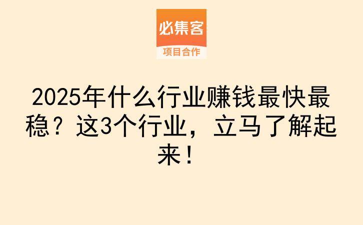 2025年什么行业赚钱最快最稳？这3个行业，立马了解起来！-云推网创项目库