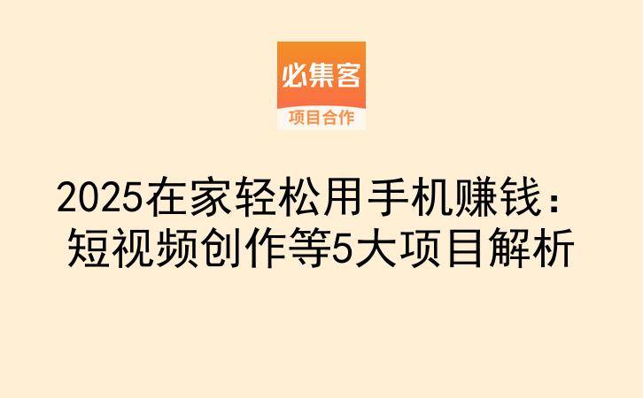 2025在家轻松用手机赚钱：短视频创作等5大项目解析-云推网创项目库
