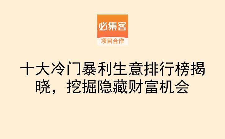 十大冷门暴利生意排行榜揭晓，挖掘隐藏财富机会-云推网创项目库