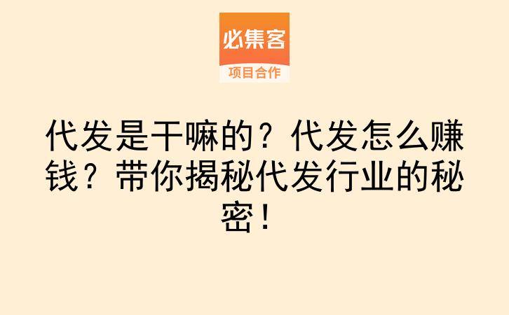 代发是干嘛的？代发怎么赚钱？带你揭秘代发行业的秘密！-云推网创项目库