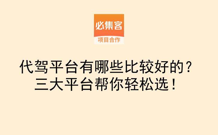 代驾平台有哪些比较好的？三大平台帮你轻松选！-云推网创项目库