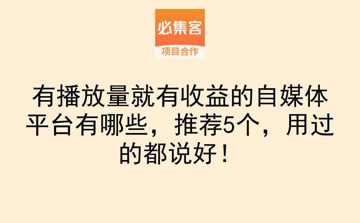 有播放量就有收益的自媒体平台有哪些，推荐5个，用过的都说好！-云推网创项目库