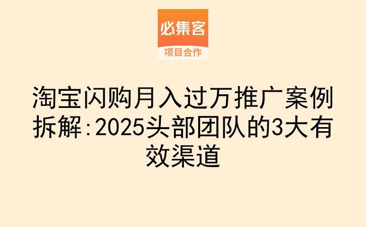 淘宝闪购月入过万推广案例拆解:2025头部团队的3大有效渠道-云推网创项目库
