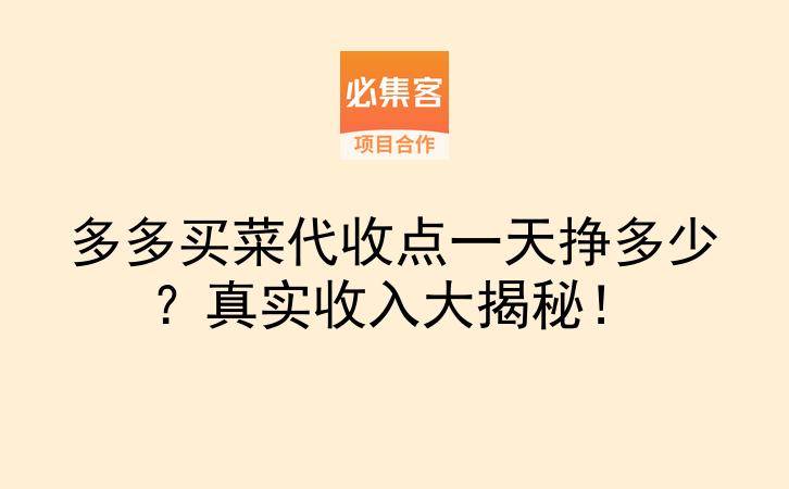 多多买菜代收点一天挣多少?真实收入大揭秘!-云推网创项目库