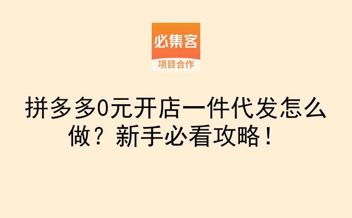 拼多多0元开店一件代发怎么做？新手必看攻略！-云推网创项目库