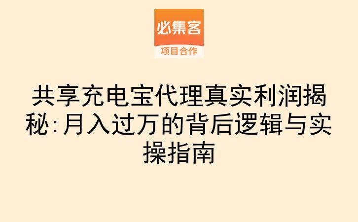 共享充电宝代理真实利润揭秘:月入过万的背后逻辑与实操指南-云推网创项目库