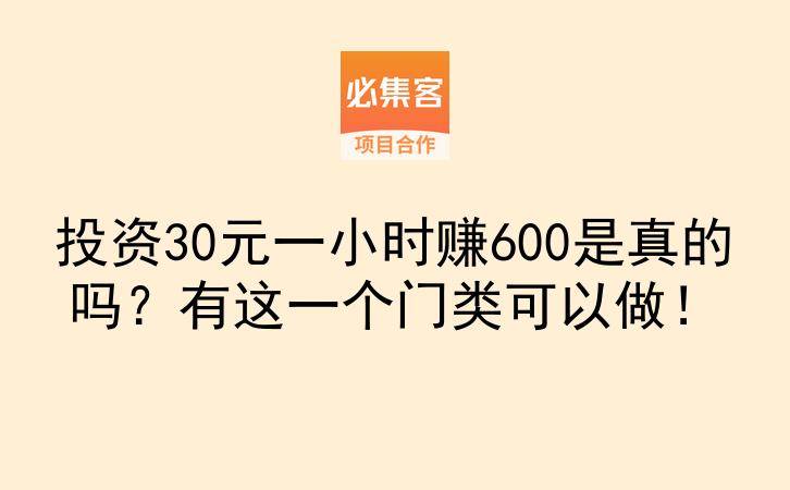 投资30元一小时赚600是真的吗？有这一个门类可以做！-云推网创项目库