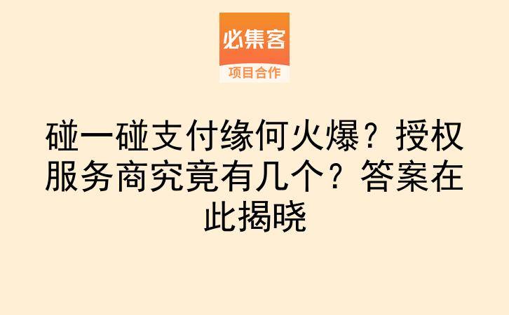 碰一碰支付缘何火爆？授权服务商究竟有几个？答案在此揭晓-云推网创项目库