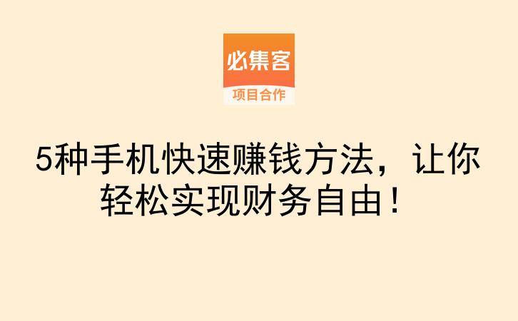 5种手机快速赚钱方法，让你轻松实现财务自由！-云推网创项目库