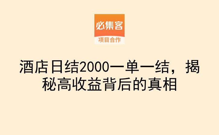 酒店日结2000一单一结，揭秘高收益背后的真相-云推网创项目库