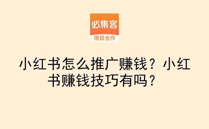 小红书怎么推广赚钱？小红书赚钱技巧有吗？-云推网创项目库