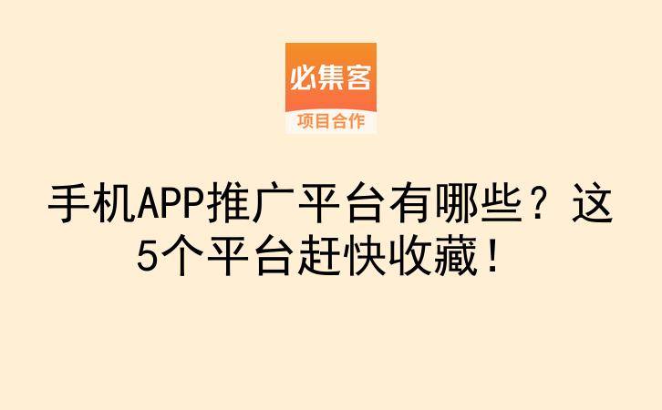 手机APP推广平台有哪些?这5个平台赶快收藏!-云推网创项目库